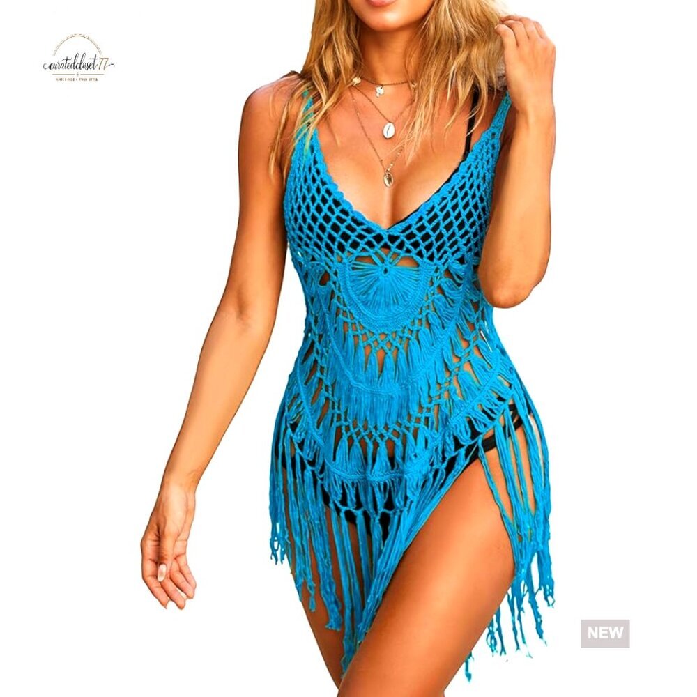 Small Crochet Tassel Swimsuit Cover Up Dress Beach Pool Summer